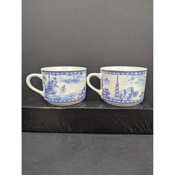 American Atelier At Home Asian Tonile 5025 Flat Coffee Cup Stoneware Set of 2 - Picture 1 of 10